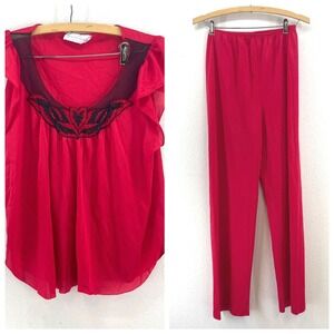 VTG Gloria Vanderbilt Red Sheer Mesh Nightgown‎ Loungewear Set Cherry Medium